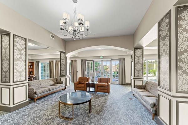 Bright and welcoming common area with seating