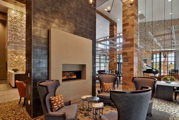 Inviting lobby with modern decor and seating area