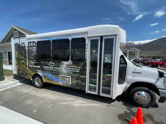 Facility transport vehicle parked outside