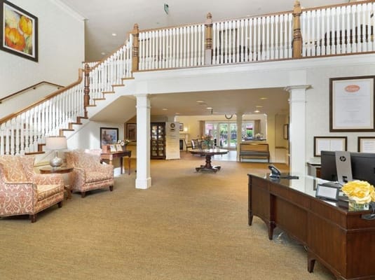 Interior view of a lobby with seating area