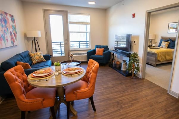 Bright, inviting common area with comfortable seating