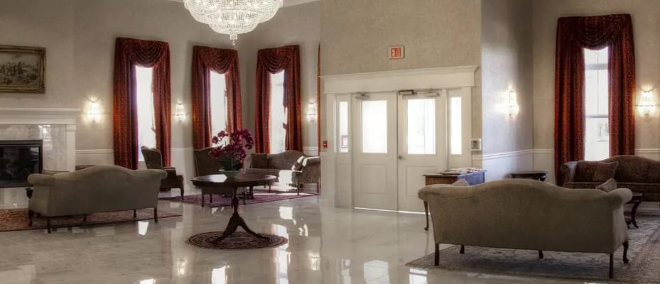 Bright and inviting lobby of a senior care facility
