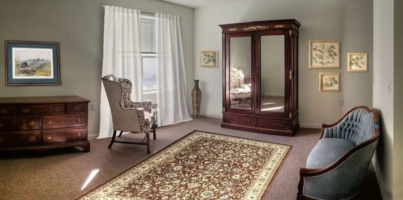 Stylish interior of a private resident room with furniture