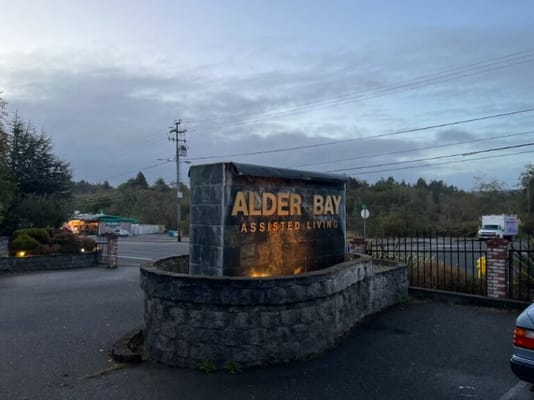 Signage for Alder Bay Assisted Living at the entrance