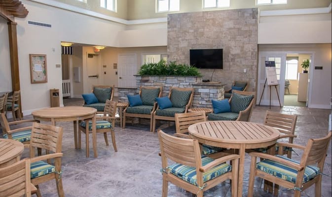 Interior view of a common area with seating