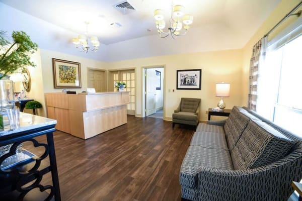 Interior view of the facility lobby with seating