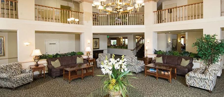 Interior view of a welcoming common area in the facility