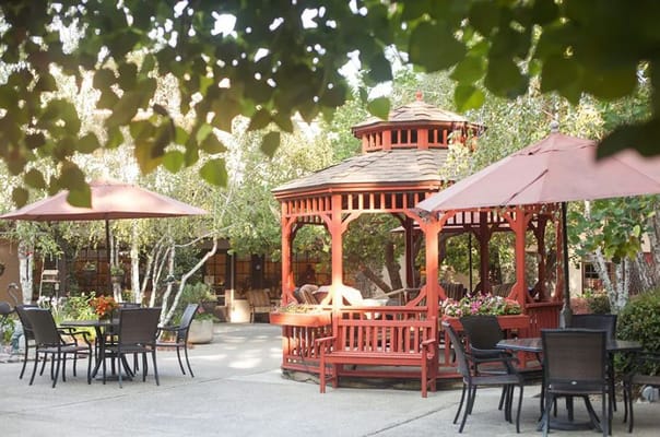 Outdoor gazebo in a landscaped courtyard