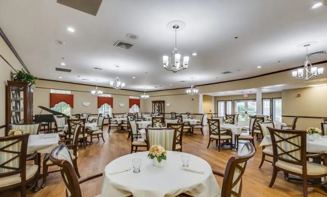 Elegant dining room with tables and chairs at The Havens at Princeton