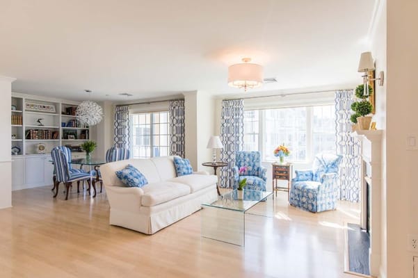 Bright common area with comfortable seating and decor