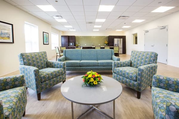 Bright common area with comfortable seating