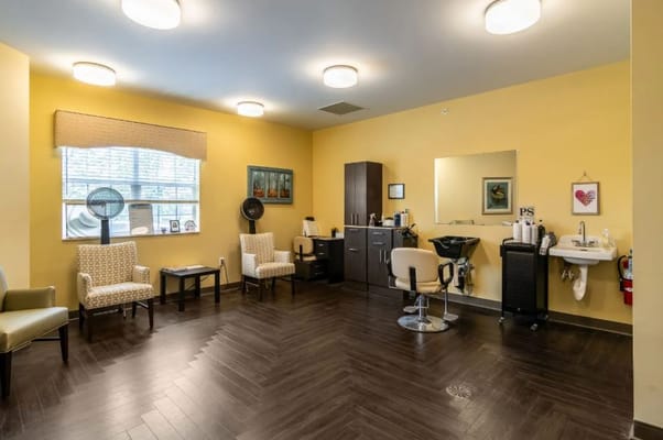 Interior view of a salon area in a senior living facility