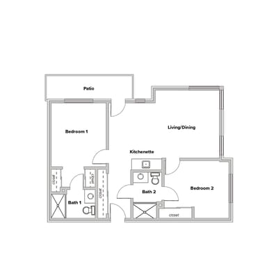 Architectural floor plan of resident unit layout