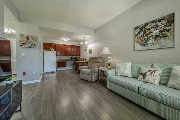 Cozy interior of a resident unit with kitchen area