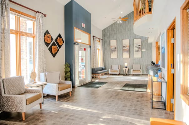 Bright and welcoming lobby area with seating