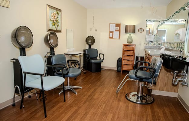 Interior view of a hair salon in a senior facility