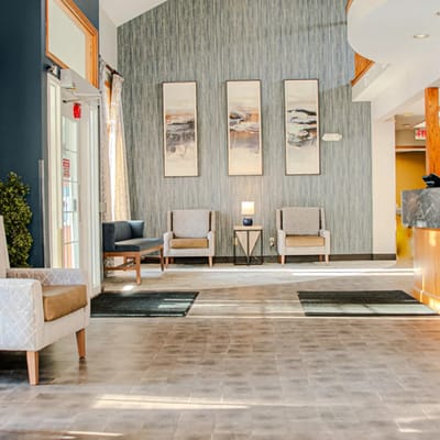 Bright and welcoming lobby area with seating