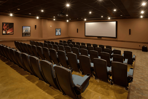 Interior view of a movie theater in a senior living facility