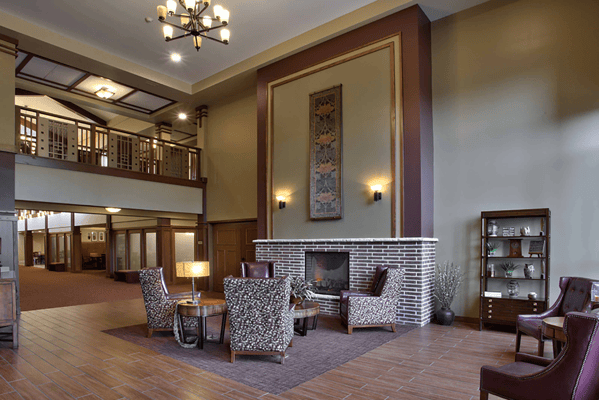 Interior of a common area with seating and decor