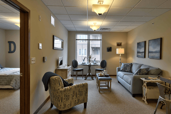 Cozy interior view of a private resident room
