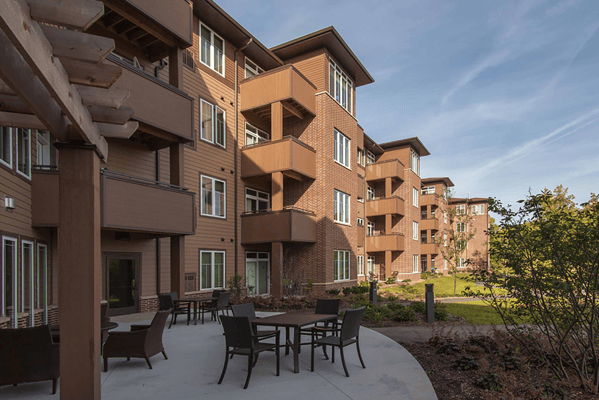 Outdoor seating area with patio furniture