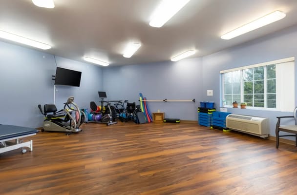Interior fitness area with exercise equipment