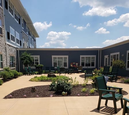 Beautifully landscaped courtyard with seating areas