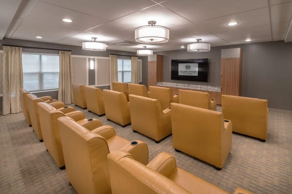 Interior view of a cozy activity room with seating
