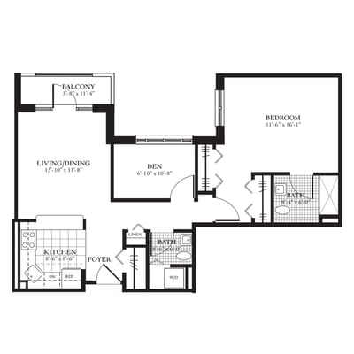 Architectural floor plan of a resident unit