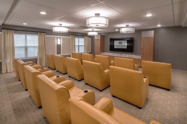 Interior view of a common area with seating