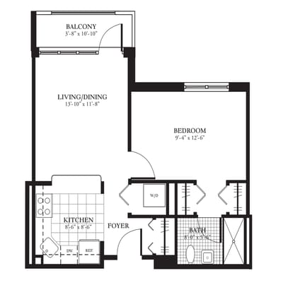 Architectural floor plan of a resident unit