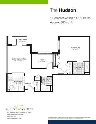 Detailed floor plan of a one-bedroom unit