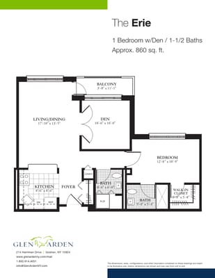 Architectural floor plan for a one-bedroom unit