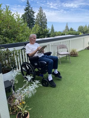 Resident enjoying time outdoors on a patio