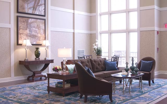 Cozy common area with seating and natural light