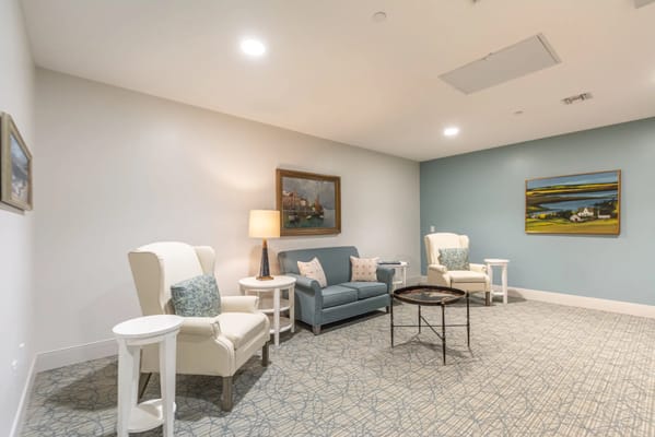 Common area with seating and artwork