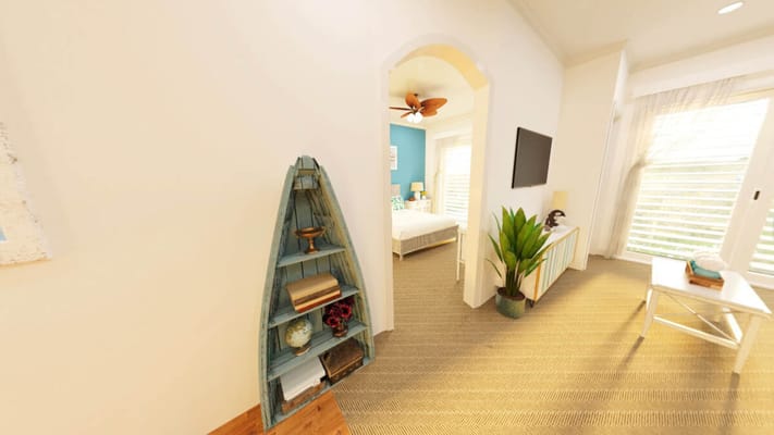 Interior view of a resident room with decor and furniture