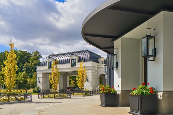 Exterior view of the facility entrance with landscaping