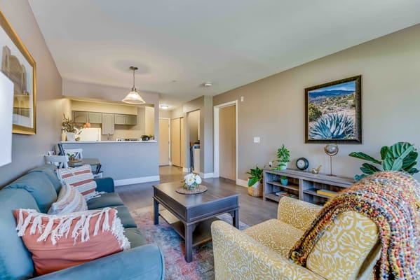 Bright living room in a senior living facility