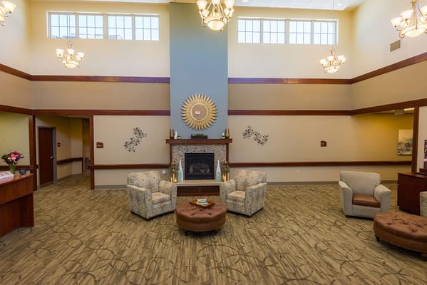 Bright common area with comfortable seating and decor