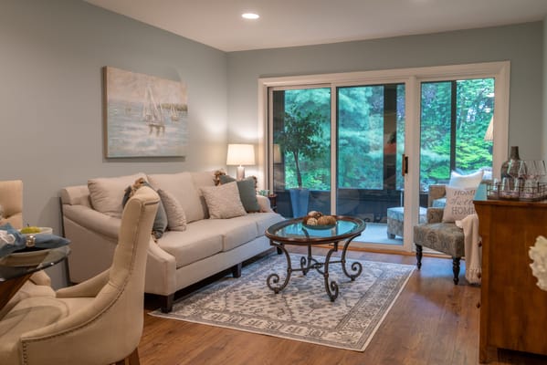 Cozy common area with natural light and seating