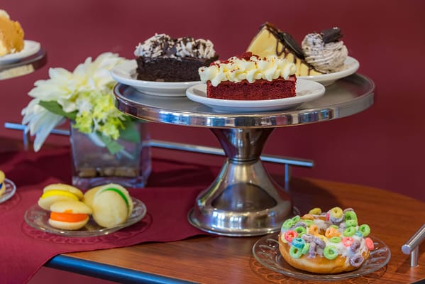 Delicious assortment of desserts displayed on a stand
