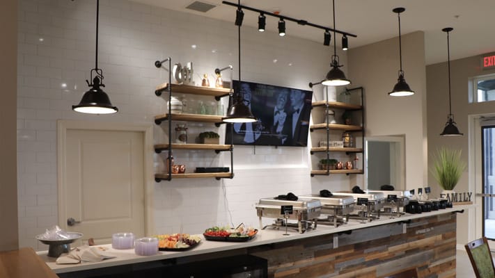 A welcoming dining area with food setups and decorations