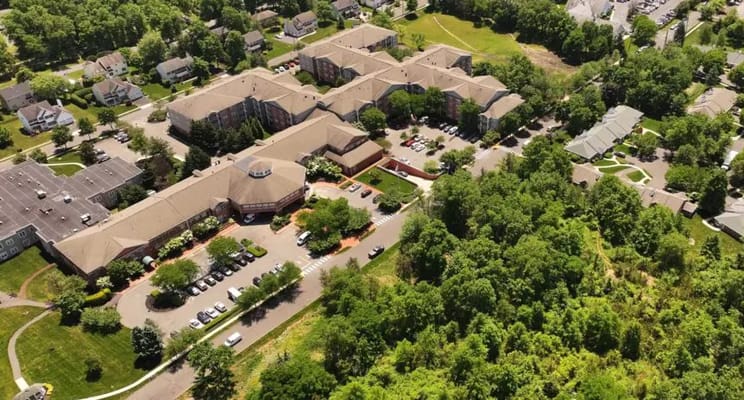 Aerial view of Laurel Circle and surrounding green spaces