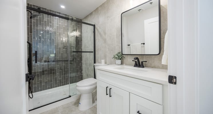 Modern bathroom with walk-in shower and stylish decor