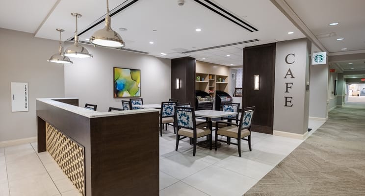 Interior view of a café area in the facility