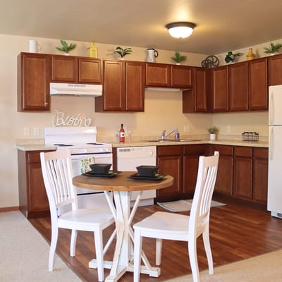 Cozy kitchen with a small dining table and modern appliances