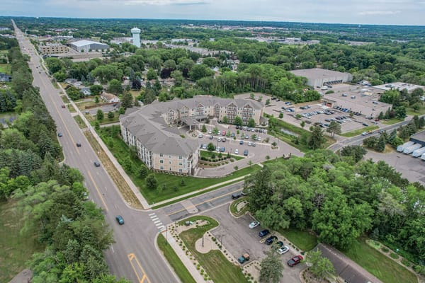 Aerial view of Gable Pines senior living facility and surroundings