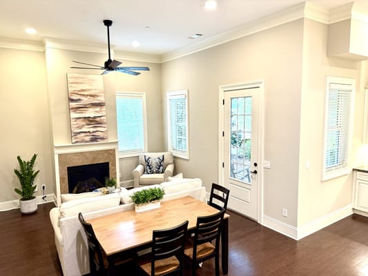 Bright and inviting living area with a dining table