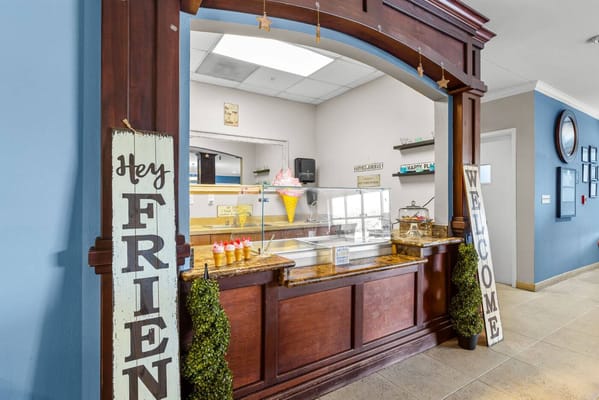 Interior view of a snack area with ice cream